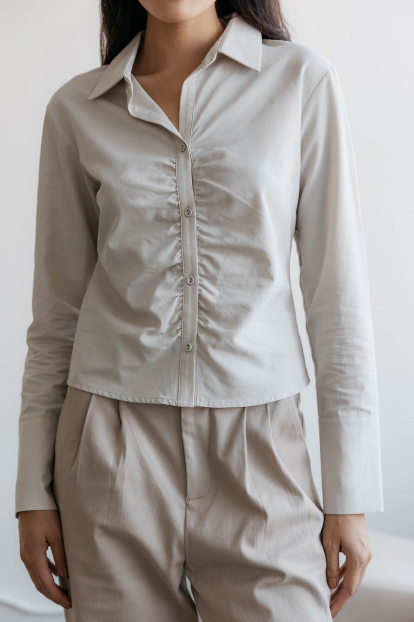 Ruched Structured Button-Up