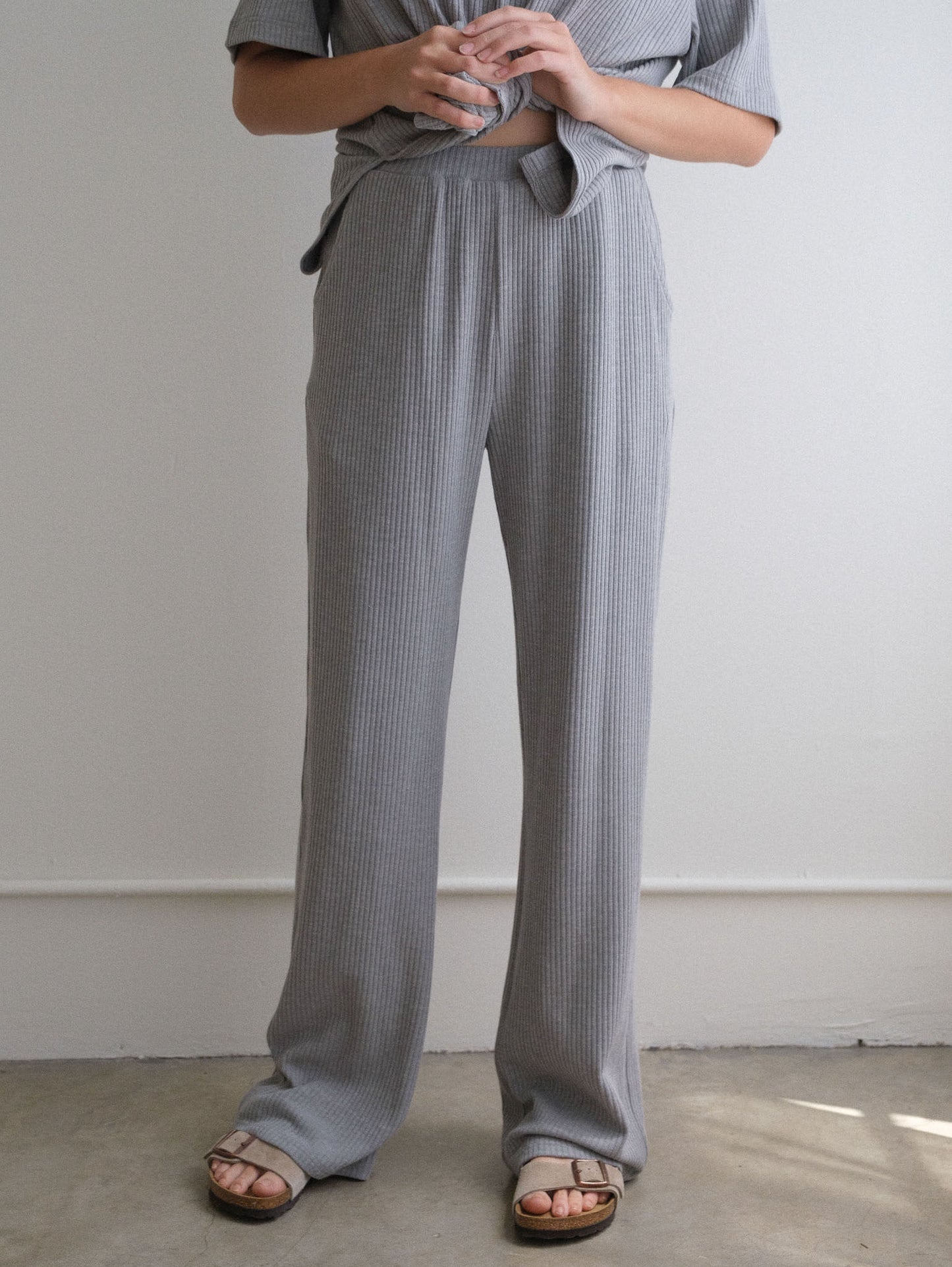 Heather Grey Ribbed Flare Pants