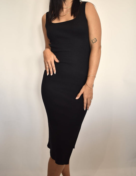 Black Ribbed Midi Dress