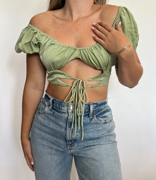 Lily Green Open Front Crop Top