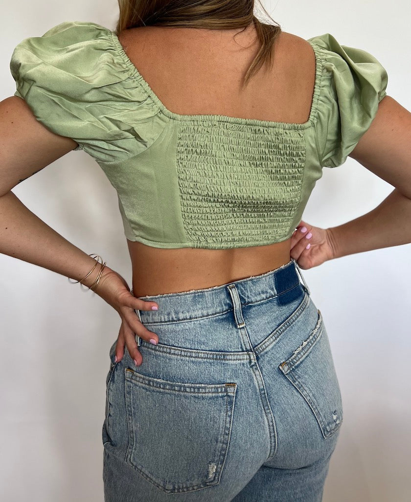 Lily Green Open Front Crop Top